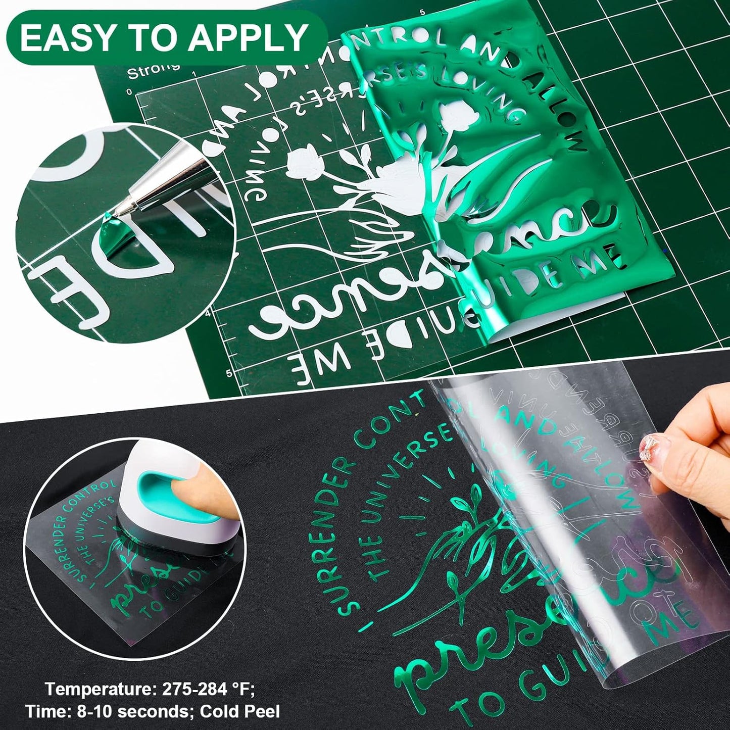 VINYL FROG Metallic Foil HTV Vinyl Roll 12" x5ft Green Chrome Heat Transfer Vinyl Iron on Vinyl Easy to Cut & Weed DIY Heat Press Design for T-Shirts