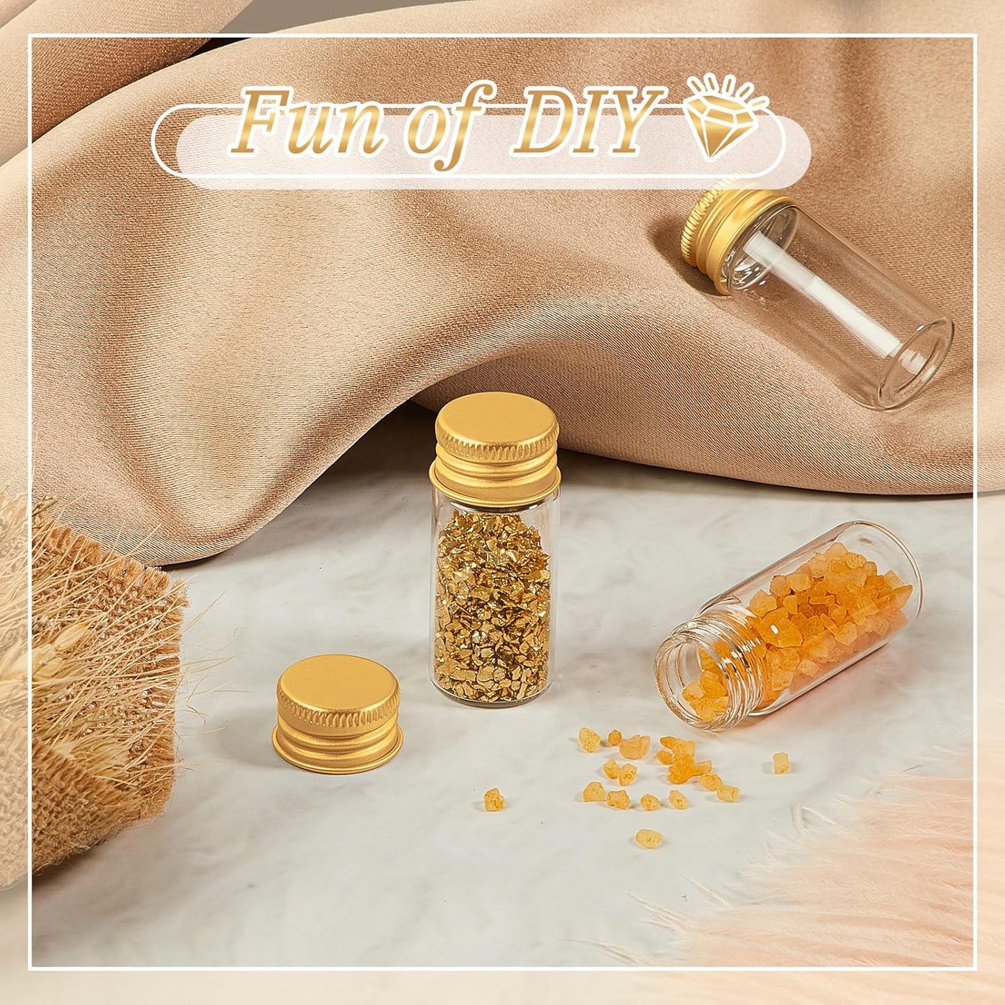 100 Pcs Small Clear Vials Spice Mini Jars with Lids Mini Glass Bottles with Screw Aluminum Metal Caps Tiny Jars Sample Containers for Powder Cream Cosmetic Jewelry Wedding(10 ml,Gold Caps)