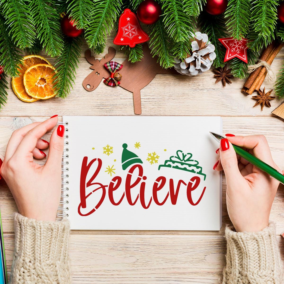 Christmas Stencils for Crafts Reusable 6” Christmas Stencil Xmas Holiday Stencils for Painting on Wood Fabrics Decor