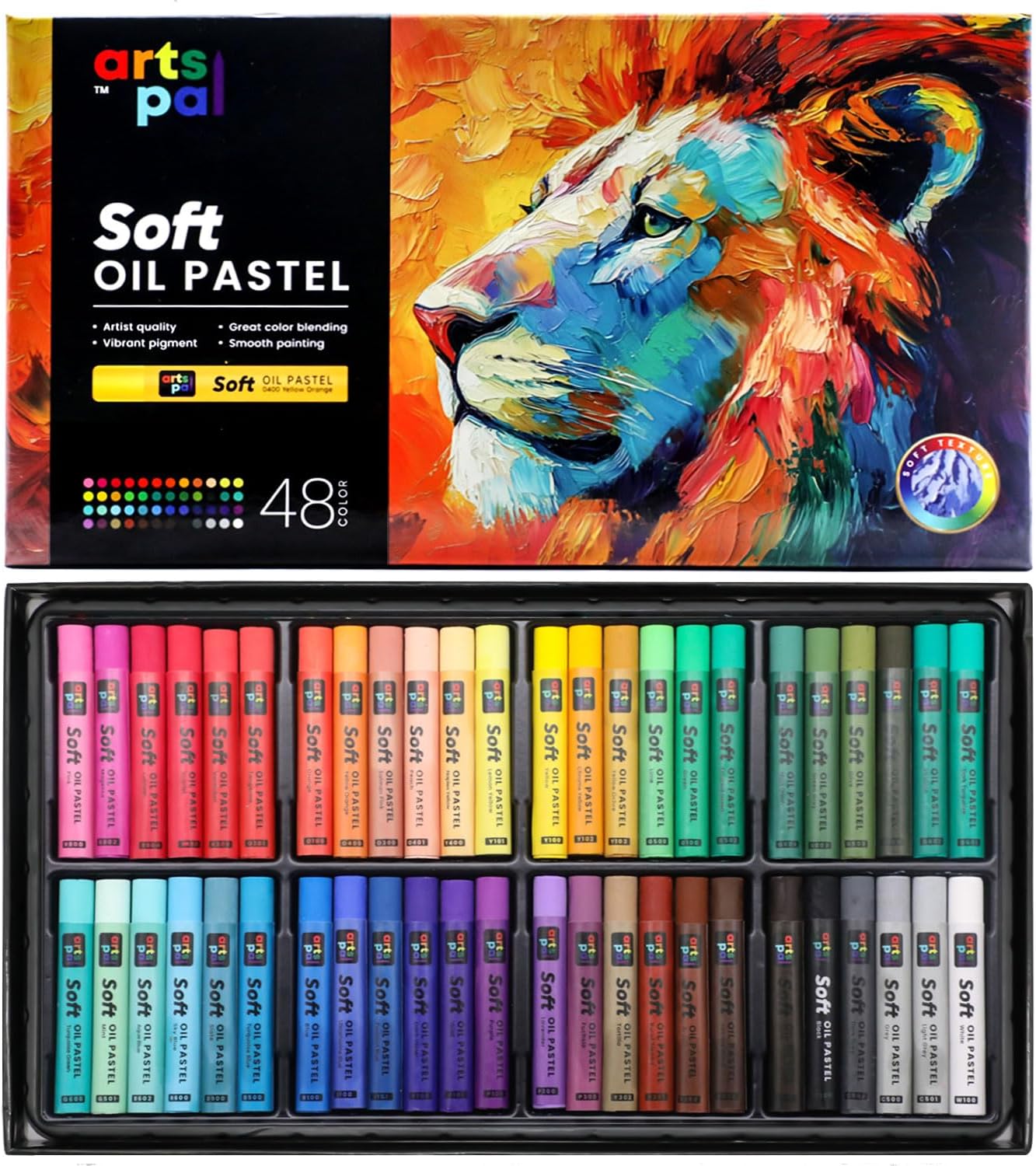 Soft Oil Pastels Set of 48 Vibrant Colors, Smooth and Soft Oil Pastel Crayons for Artists, Beginners, Teachers, Students, Great Blending and Layering for Art Supplies, Art Painting, Drawing