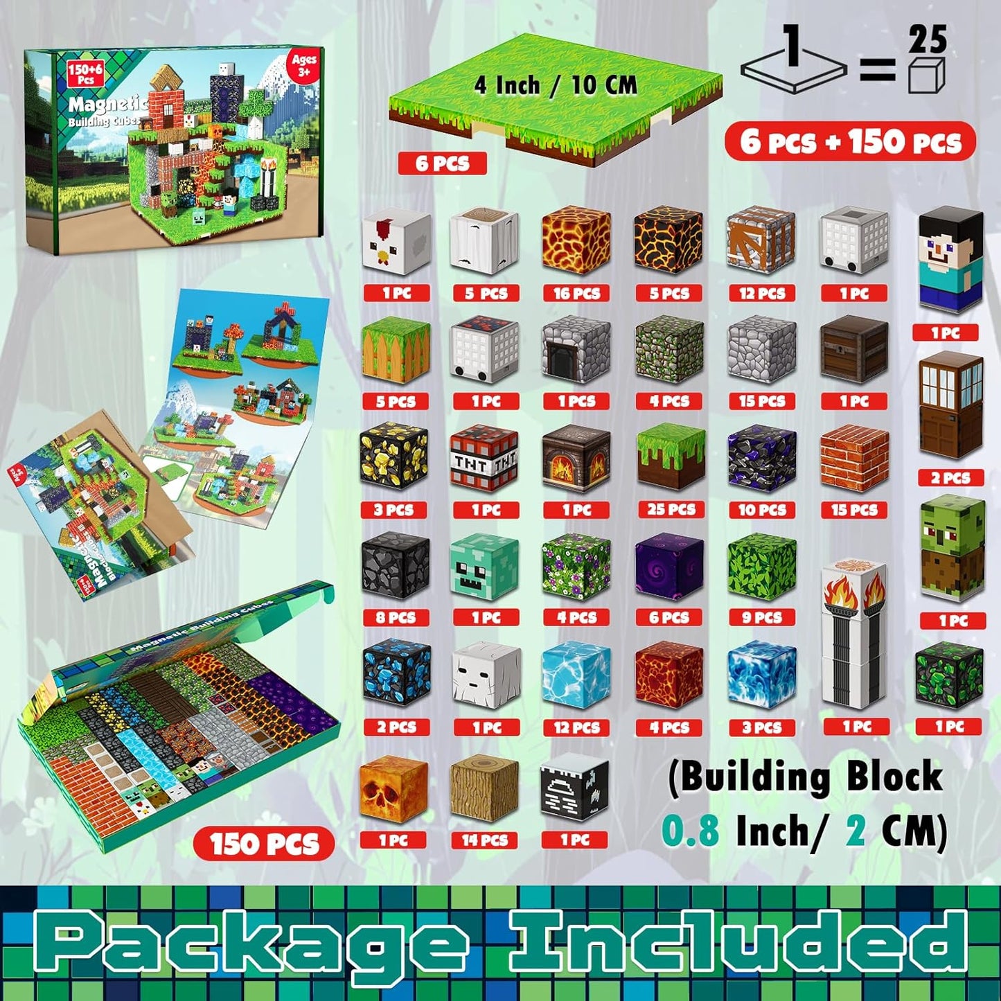 150PCS Magnetic Blocks with 6 Baseplate - Building Blocks Cubes for Kids Ages 4-8, STEM Magnet Building Toys Boys Girls, Birthday Gifts Preschool Educational Learning Toy for 3+ Years Old