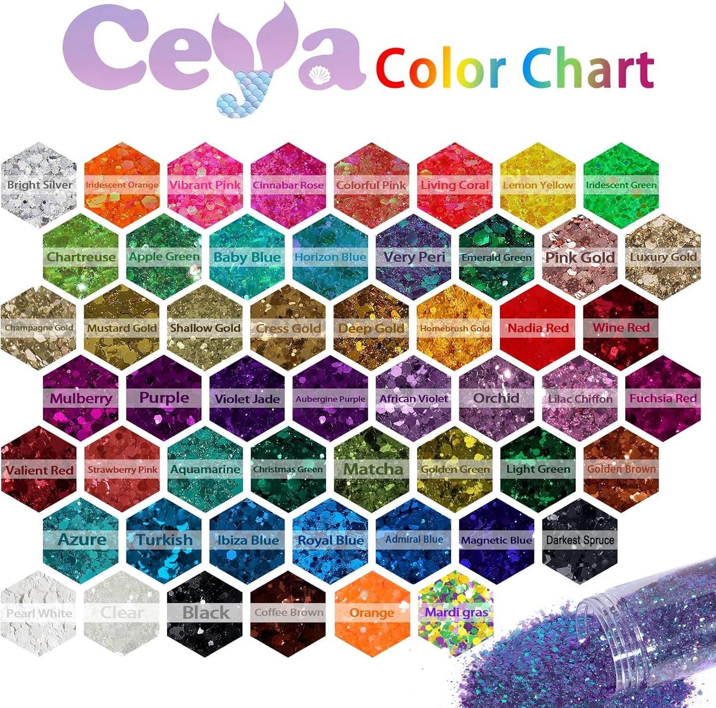 Ceya Chunky Glitter, 4.9oz/ 140g Mardi gras Craft Glitter Powder Mixed Fine Flakes Iridescent Nail Sequins for Halloween Pumpkin, Nail Art, Hair, Epoxy Resin, Tumblers, Slime, Painting, Festival Decor