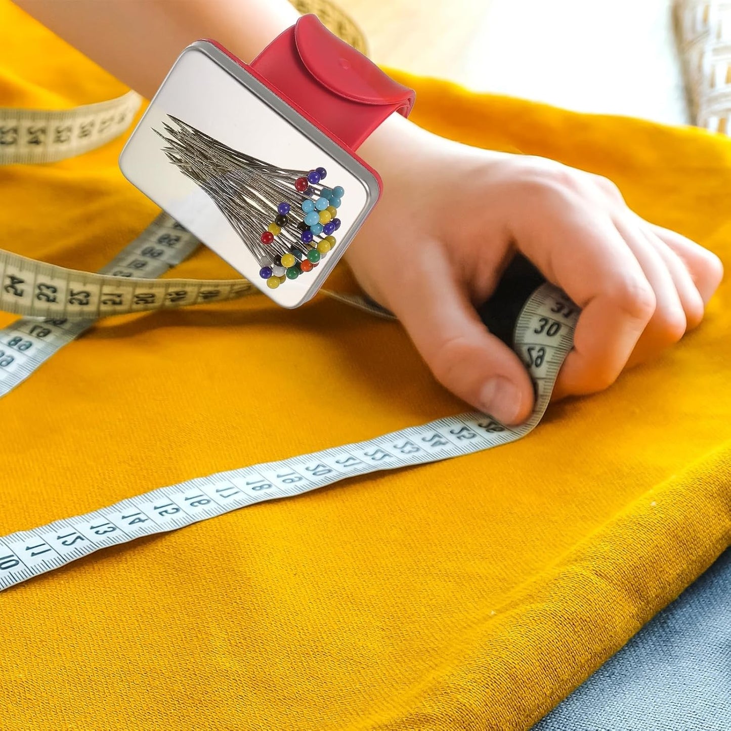 PATIKIL Magnetic Wrist Pin Cushions for Sewing, Magnetic Pin Cushion Magnetic Wrist Gel Band Holder Wristband Pincushion with Pins for Sewing Braiding Quilting Hair Clips, Yellow