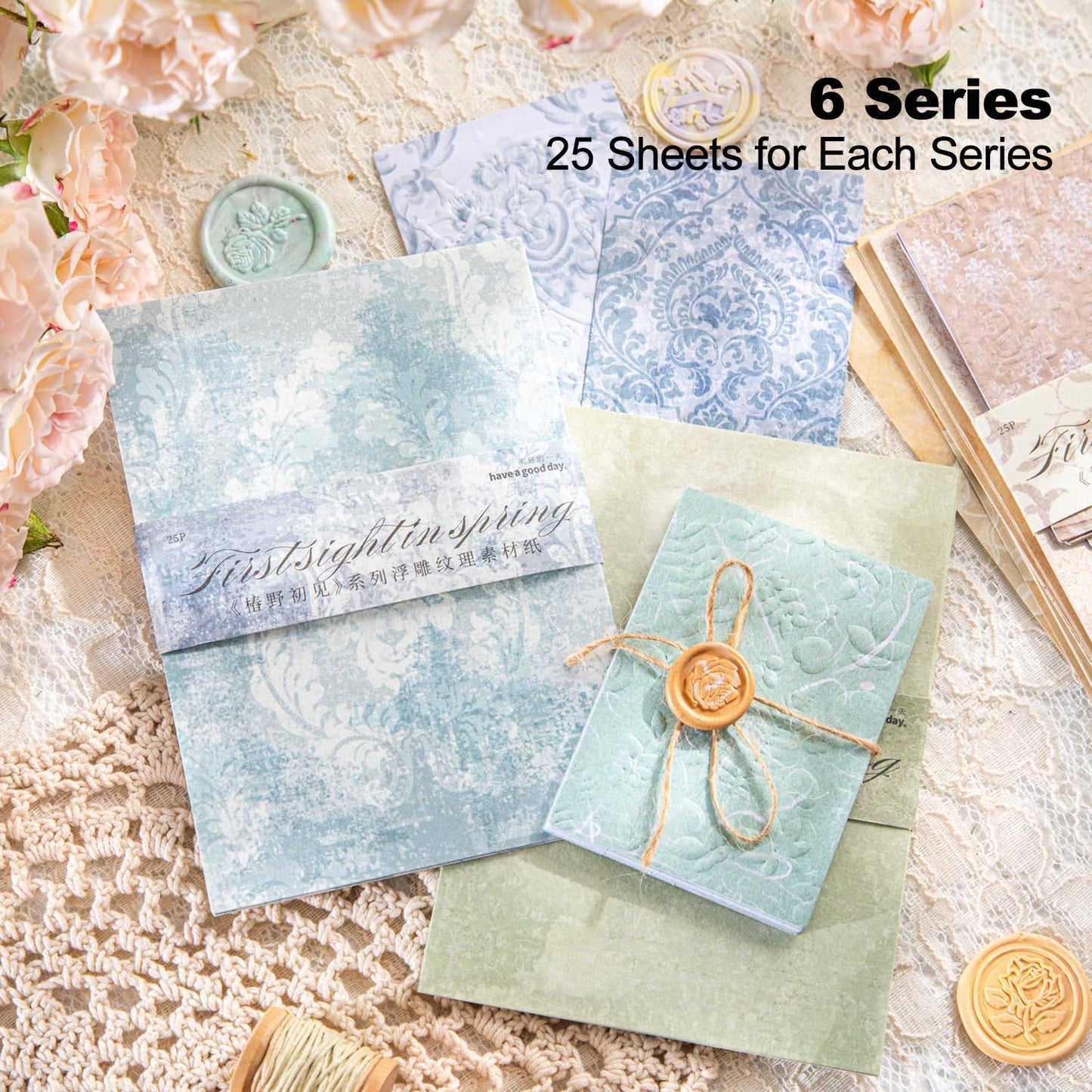 Vintage Floral Scrapbook Paper Set, 150 PCS Textured Craft Paper Kit with Glue Tape for Journaling, Scrapbooking, DIY Crafts, and Art Supplies