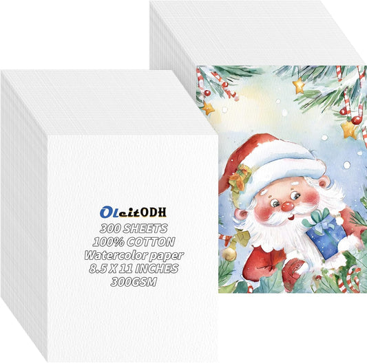 300 Sheets Cotton Watercolor Paper Bulk -140LB/300GSM Art Paper-8.5 x 11 inch Painting & Craft Paper, Finger Paints, Watercolor, Tempera, Drawing, Art Room & Home School Crafts