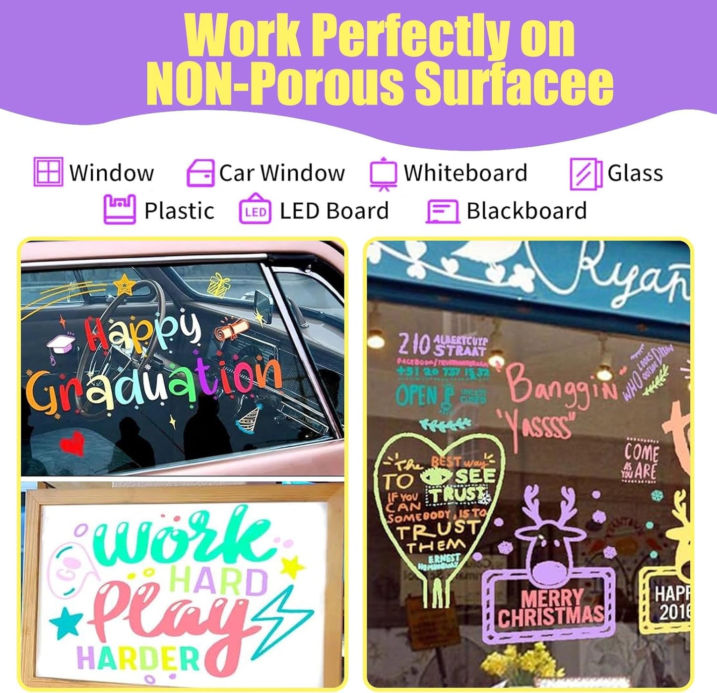 Window Chalk Markers for Cars Glass Washable, 8 Colors Metallic Jumbo Liquid Chalk Marker Pens with 10mm 3 in 1 Nib Wide Tip, Chalkboard Markers Car Window Paint Pen for Auto, Mirror, Poster