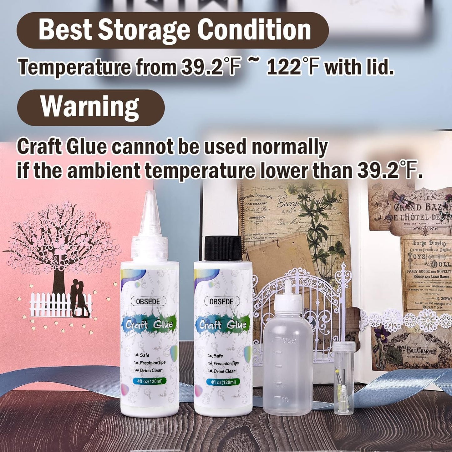 OBSEDE Clear Craft Glue for Crafts, Bundle with 50ml Precision Bottle, 2 Metal Needle Tips, Applicator Cap, and Cleaning Pin (6 Items) - Dries Clear for Paper Crafting Scrapbooking and Card Making