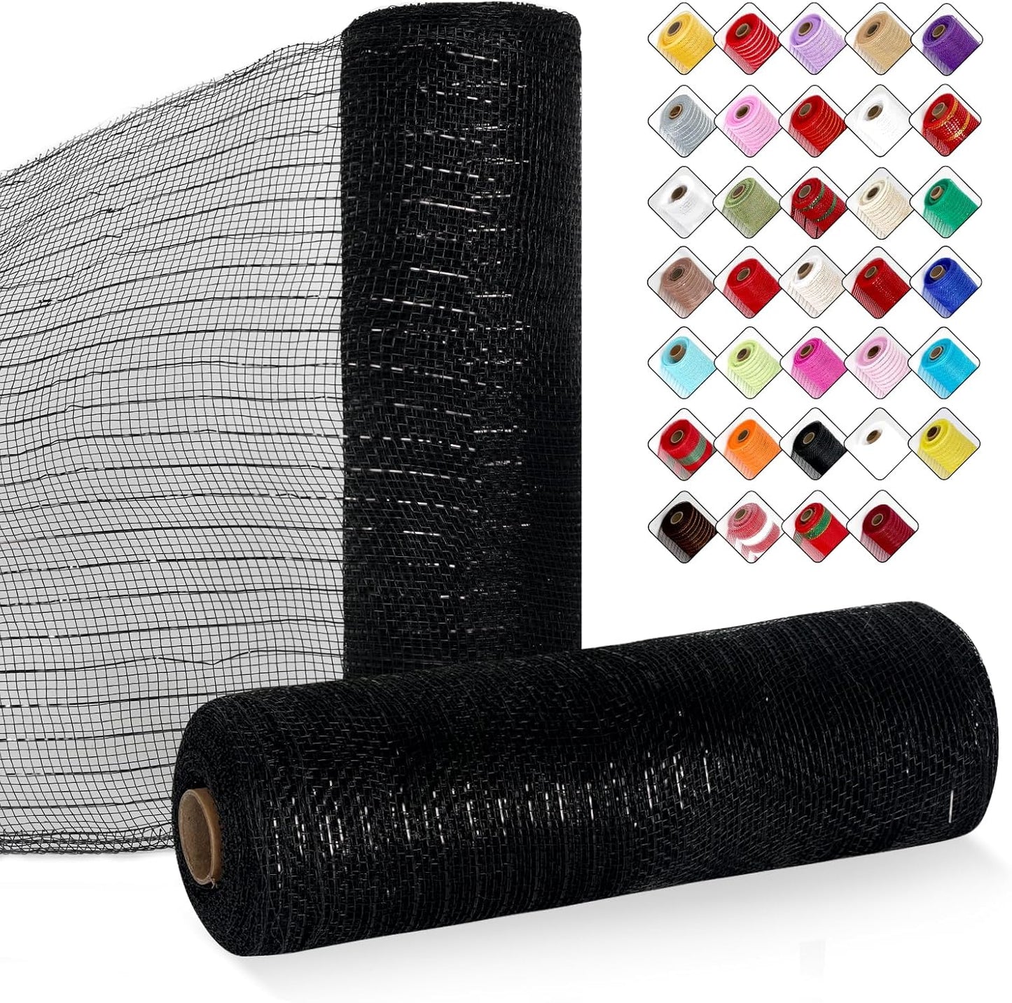 2 Rolls Mesh Ribbon for Wreaths 10 Inch x 30 Foot Wreath Mesh Rolls with Metallic Foil for Easter Christmas Party Wedding Home Decor DIY Craft Projects and Gift Wrapping (Black)