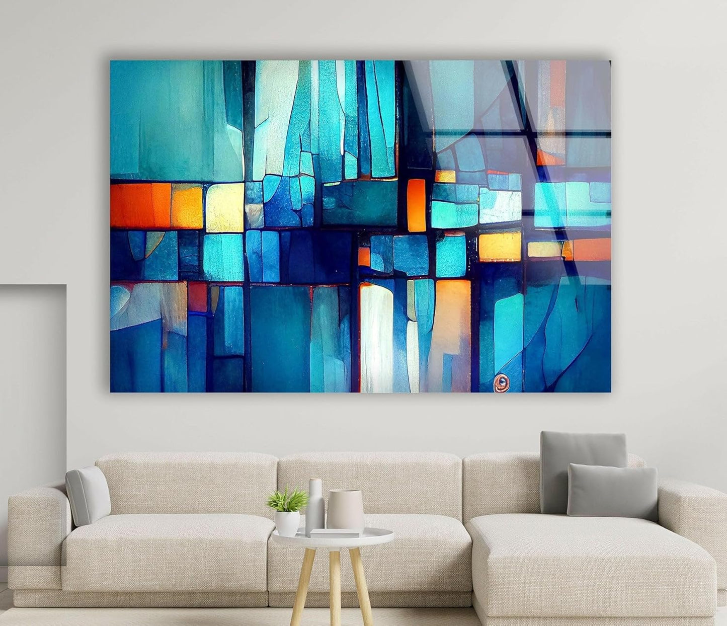 My Photostation.com 35.5Wx30H'' Blue Vibrant Stained Glass Wall ArtTempered Glass Printing Wall Decor Large Wall Art Wall Hangings