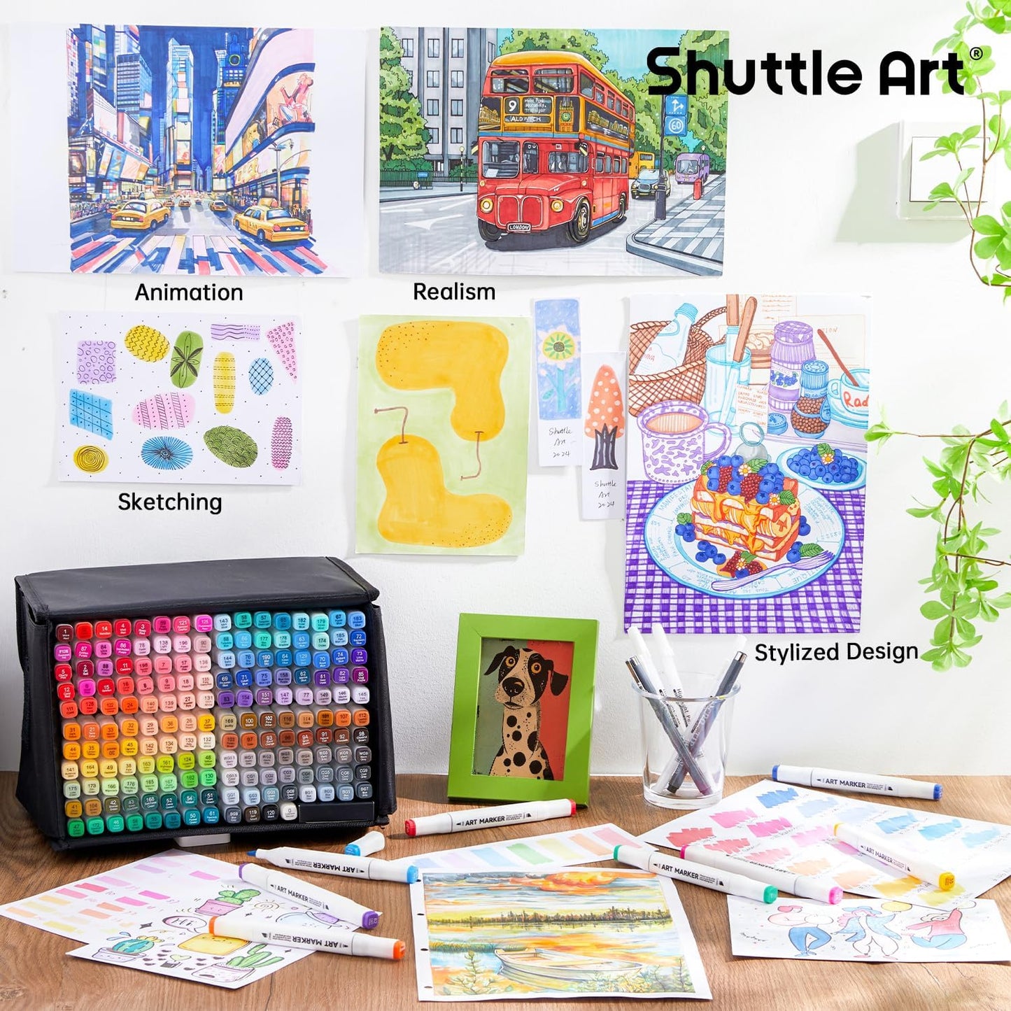 Shuttle Art 172 Colors Dual Tip Alcohol Based Art Markers,171 Colors plus 1 Blender Permanent Marker 1 Marker Pad with Case Perfect for Kids Adult Coloring Books Sketching and Card Making