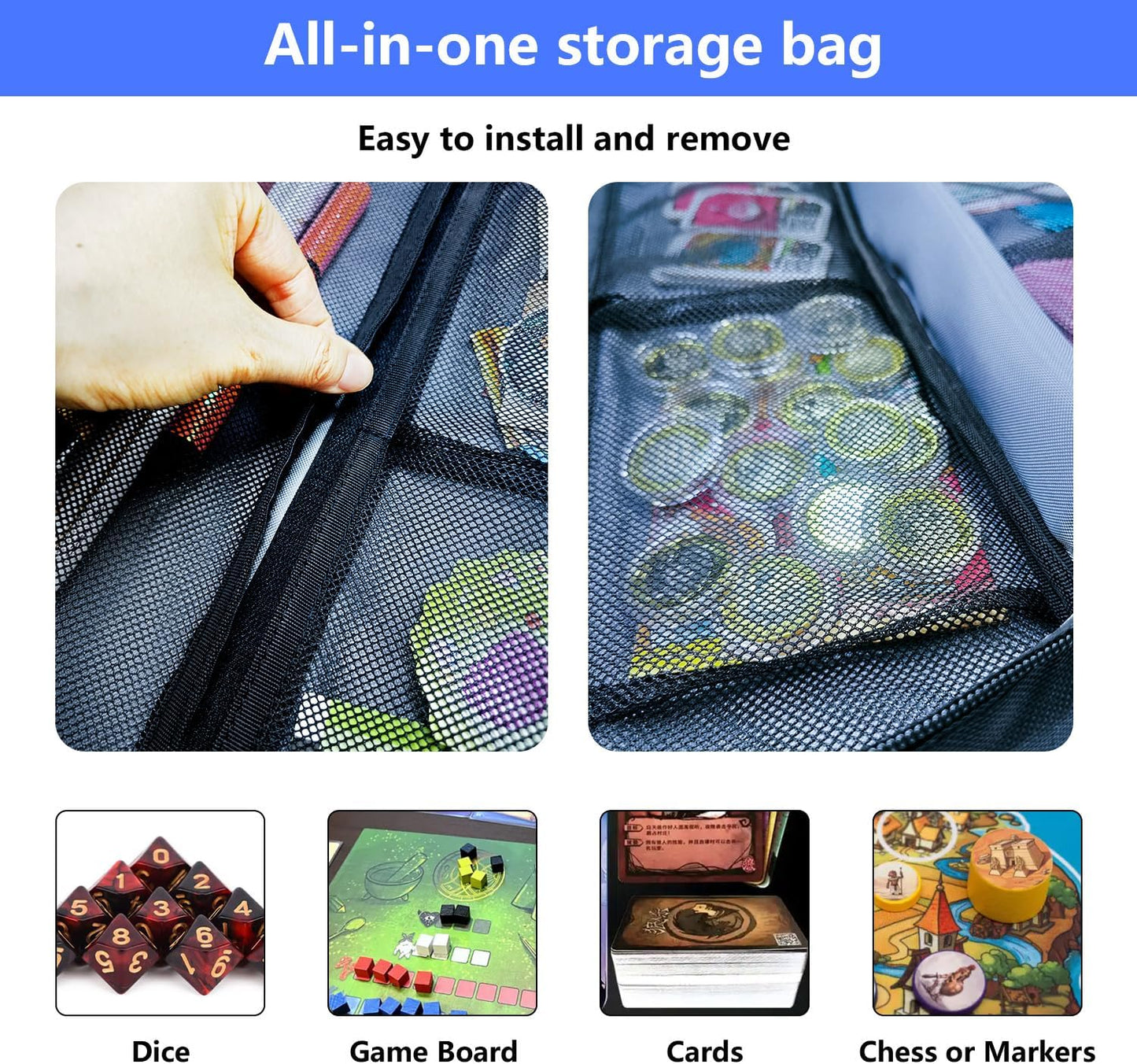 17-Pocket Board Game Organizer Carry Case - Storage & Travel Case for Games, Cards, Tokens, Dice Accessories.