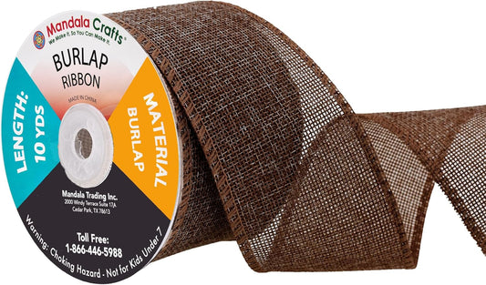 Mandala Crafts Brown Burlap Ribbon 2.5 Inches Wide Jute Ribbons for Crafts - 20 Yds Roll Rustic Burlap Wrap Trim Ribbons for Wreaths Bows Wedding Party Decoration