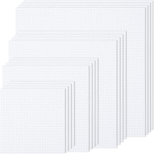 MYFAMIREA 16PCS Cross Stitch Fabric, 4 Sizes White Aida Cloth 14 Count Craft Embroidery Cloth Classic Reserve Cross Stitch for Home DIY Handmade Needlework Embroidery Decoration, 5.9 to 11.8 inch