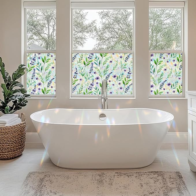 Window Privacy Film Home Room Bathroom Spring Decor Car Decorations One Way Privacy Window Clings Decals Tint Door Cover Rainbow Renter Friendly Stickers Static Cling Stained Glass Windows