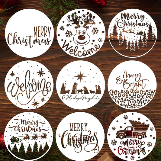 Christmas Stencils for Painting on Wood 12” Merry Christmas Stencil Holiday Stencils Drawing Templates for Door Hanger Porch Wreath Decor