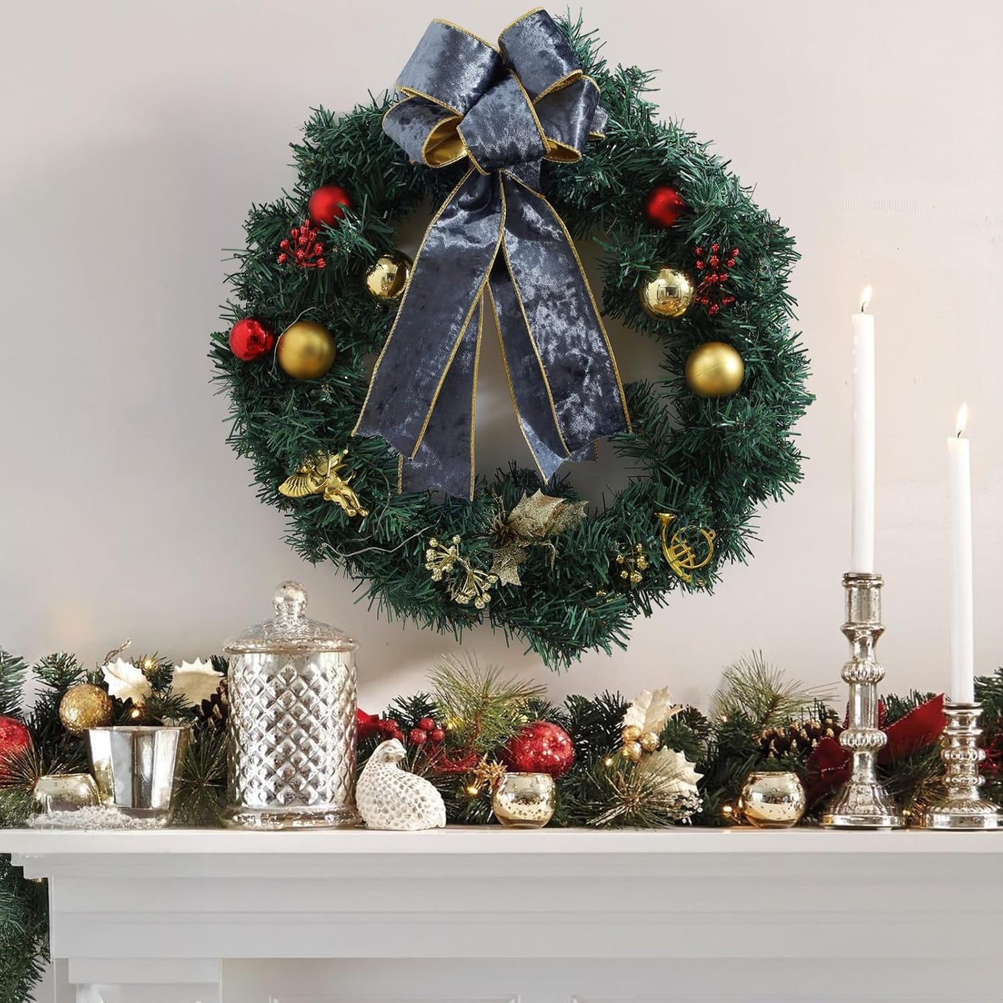 Dusty Blue Christmas Velvet Ribbon Wired (2.5" × 15 Yards) - Christmas Ribbon for Christmas Tree Decoration/Gift Wrapping/Crafts Wreaths Supplies