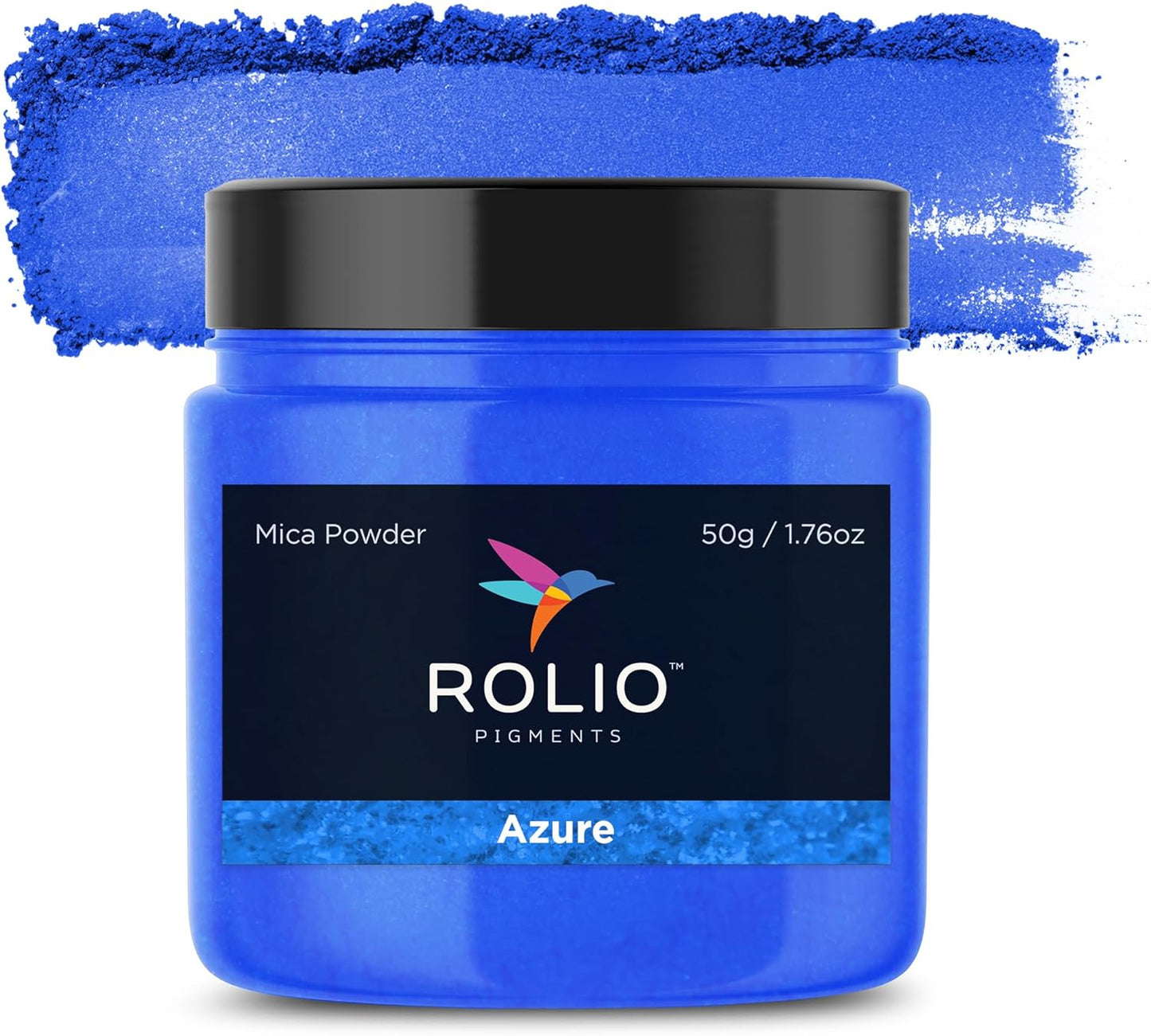 Rolio Premium Mica Powder - Azure (50G / 1.76oz) - 1 Jar of Blue Pigment Powder for Epoxy Resin, Dye, Soap Making, Nail Polish, Paint, Candle Making, Bath Bombs, Slime