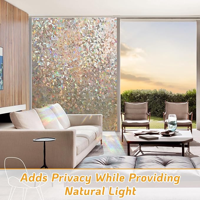 LUTE Window Privacy Film, Rainbow Window Flim, 3D Decorative Stained Glass Cling, Non-Adhesive Vinyl Static Cling Removable Glass Sticker, Sun UV Blocking Covering for Home, Brown, 35.4 x 78.7 inches