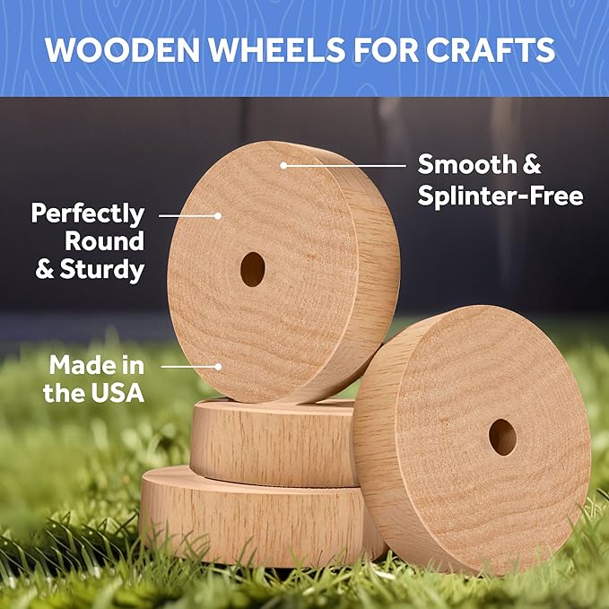 1-1/2-inch Diameter Slab Wooden Wheels Craft, 1/4-inch Hole, 1/2-inch Thick, Pack of 100 Wooden Hobby Wheel for Model, by Woodpeckers