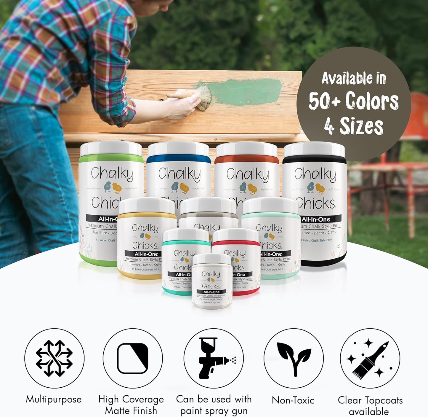 Chalky Chicks All-in-One Chalk Paint for Furniture or Cabinet - 8 Fl Oz - Matte Finish Beachwood (Brown/Gray) for Metal, Wood Furniture Paint - No Sanding All-in-One for Home Decor & Crafts, USA Made