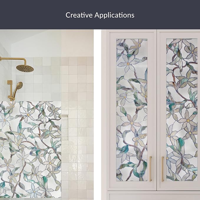 Artscape Jasmine | Privacy Window Film with Vibrant Colored Pattern | Non-Adhesive & UV Protection | Easy to Apply & Removable | 24 x 36 Inches | Made in USA