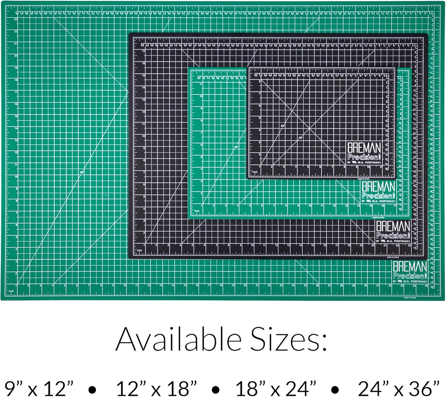 Breman Precision 18x24 Inch Self Healing Cutting Mat - 2-Sided 5-Ply PVC Green/Black Cutting Mats for Crafts, Sewing, Quilting and DIY Projects - Durable and Non-Slip Design with Precise Grid Lines