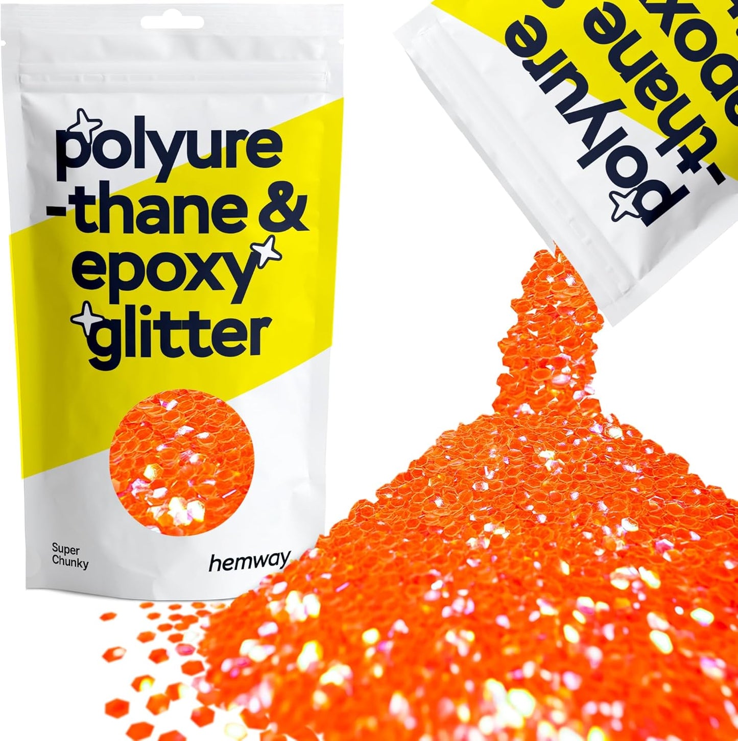 Hemway Polyurethane & Epoxy Resin Glitter 100g / 3.5oz Metallic Crystal Flake Additive for Flooring Jewelry Tumblers Glass Pigment - Super Chunky (1/8" 0.125" 3mm) - Fluorescent Peach