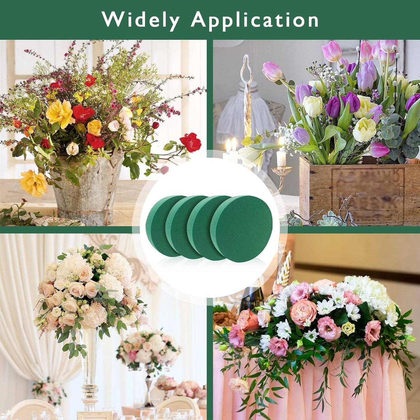 Prashent 4 Pcs Round Floral Foam Blocks,Green Wet Dry Flower Foam Plant Foam for Fresh & Artificial Flower Arrangements DIY Craft 6.3" X 1.6"