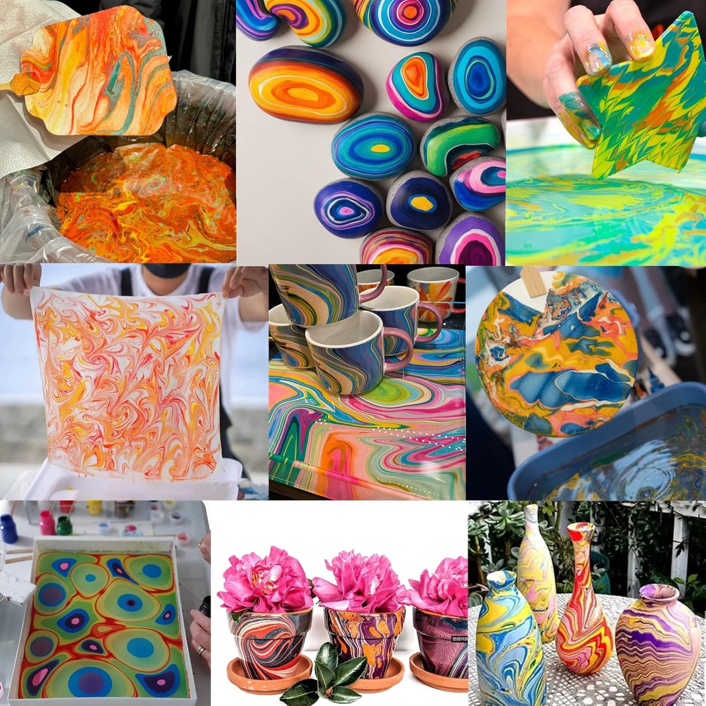 JAJADO 27 Pcs Water Marbling Paint Kit, Water Paint Marbling Ink & Turkish Marble Pattern Acrylic Pouring Floating Paint Art & Crafts Gifts for Christmas, Halloween, Birthday