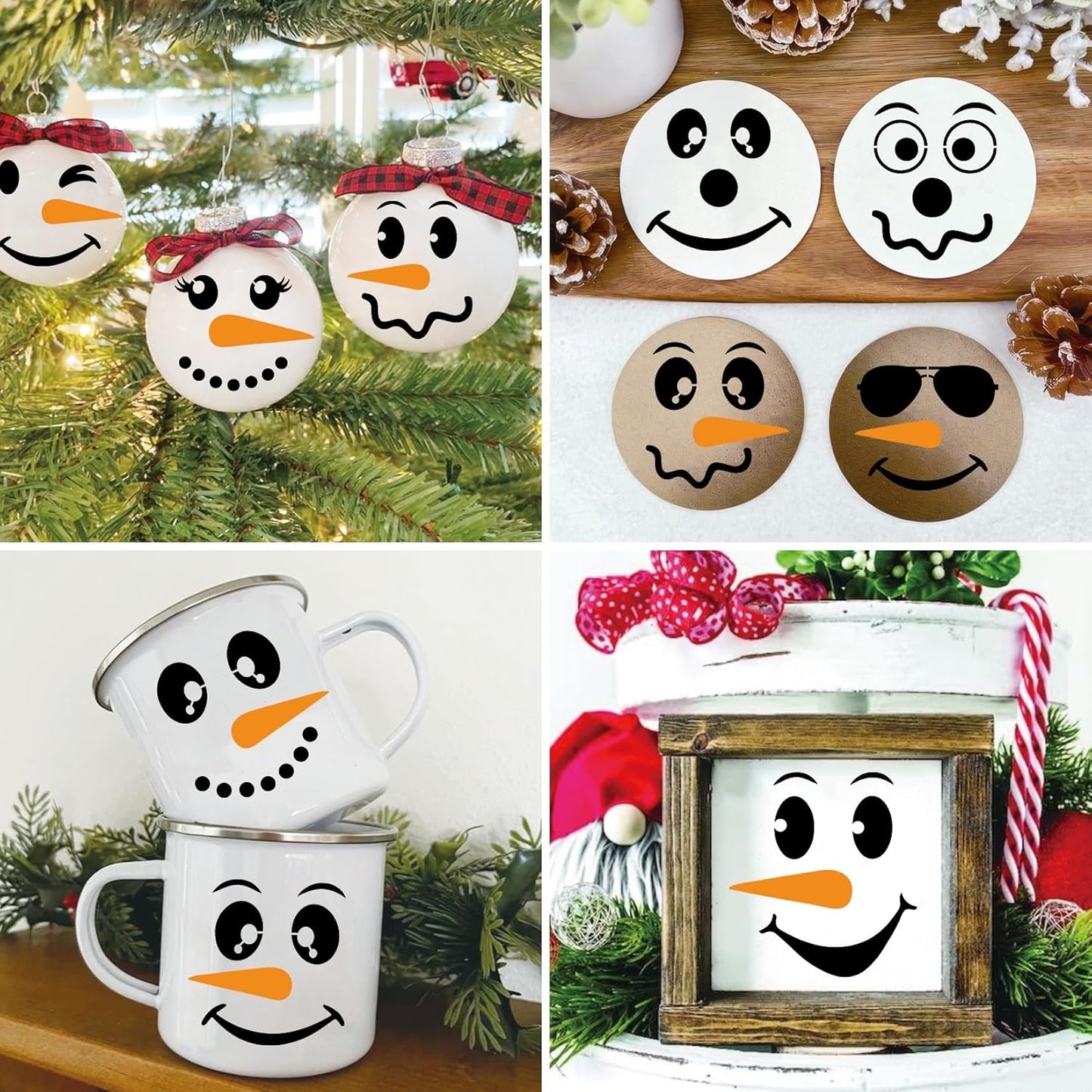 ﻿25pcs Christmas Snow Man Face Stencils for Crafts Reusable Drawing Stencil Small Ornament Stencils for Painting on Wood Christmas Balls Wall Home Decorations(25 Snowface 3in)