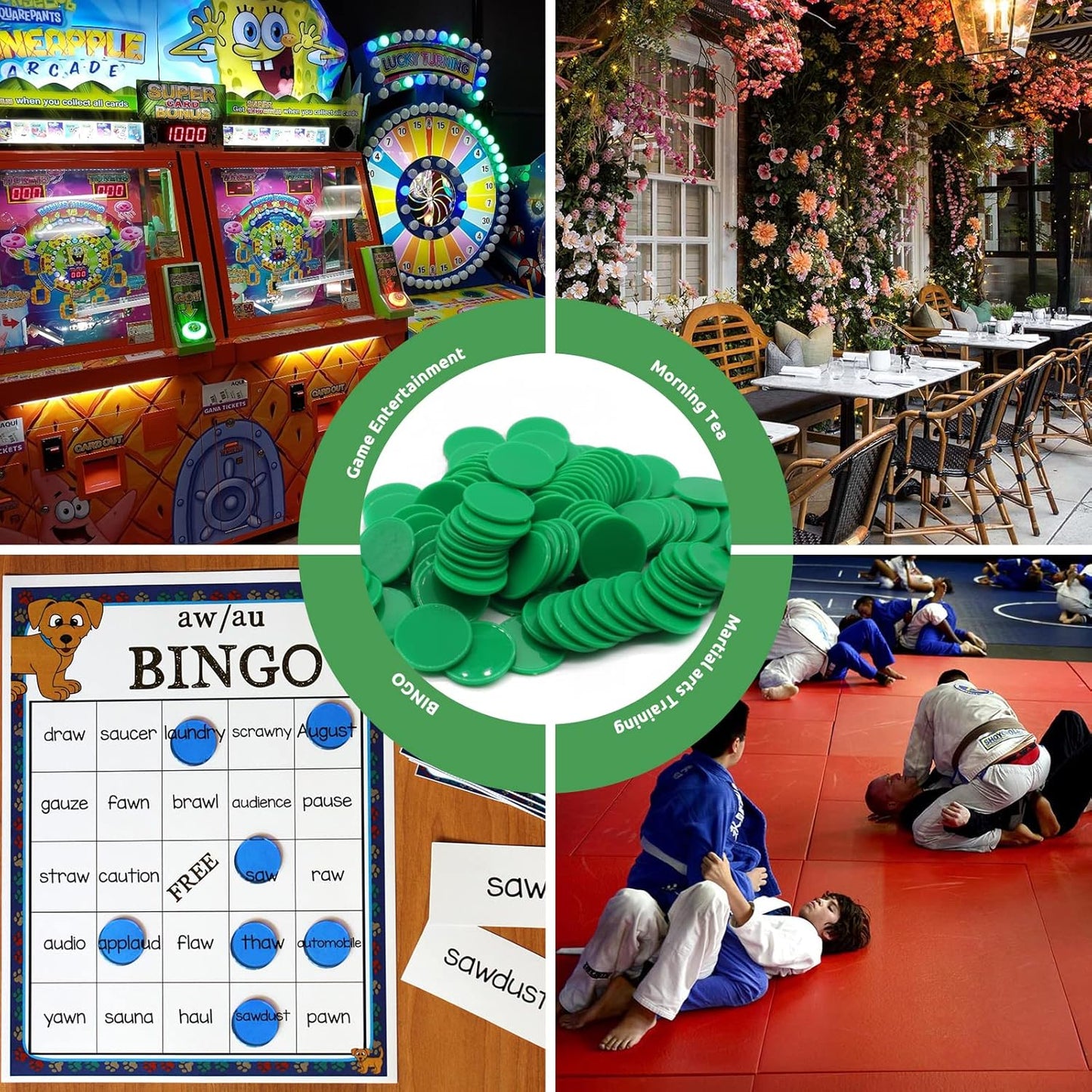 Set of 100 Opaque Plastic Learning Counters Mini Poker Chips Game Tokens with Storage Box (Green, 1.26 Inch)