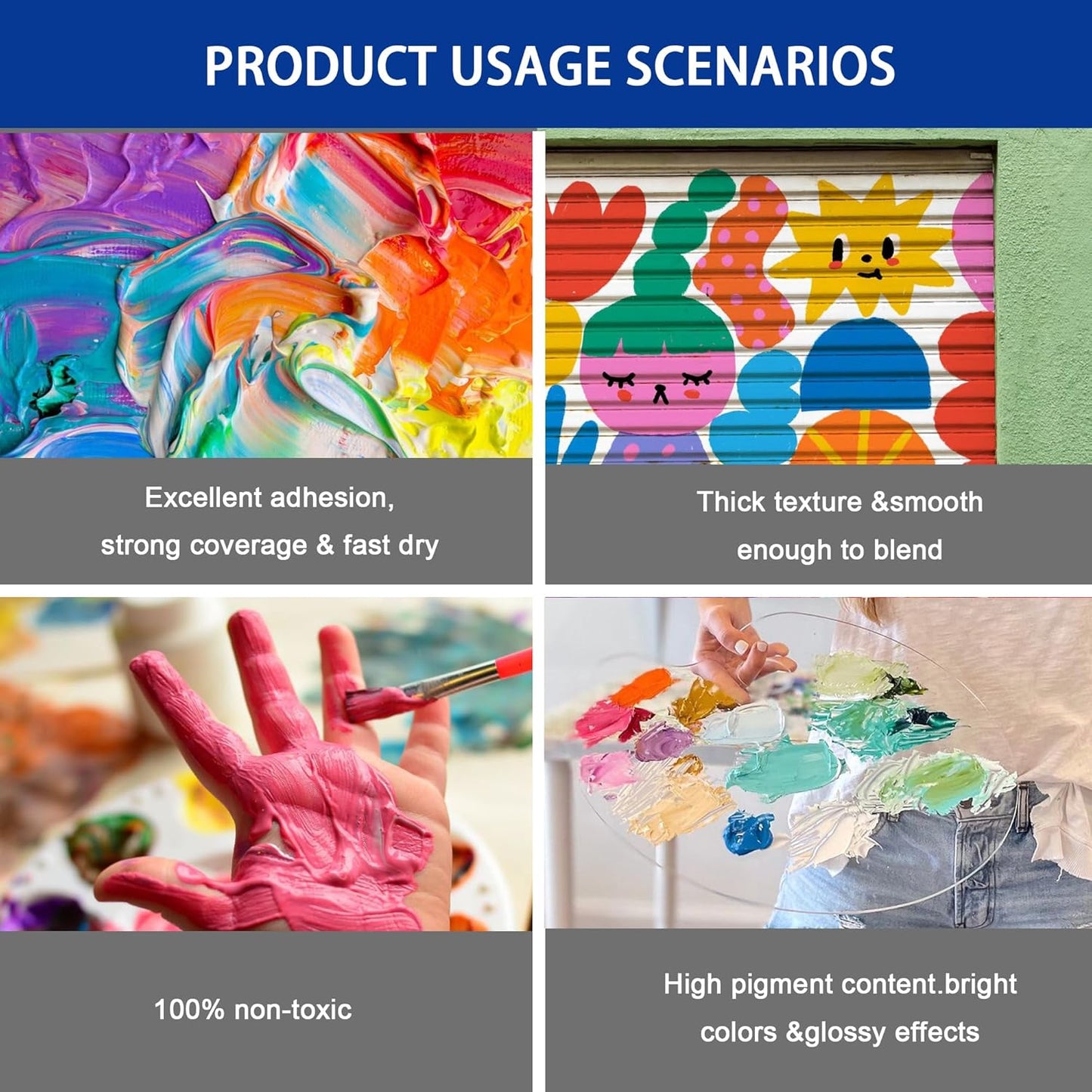 SNOWSUN Charcoal Black Acrylic Paint, 2 Pack 1 L /42.4 oz Large Bulk Acrylic Paints, Gloss Non-Toxic Heavy Body Paints - Thick Art Paints for Multi-Surface Canvas Wood Ceramic Fabric Wall- Ideal for Artists & Beginners