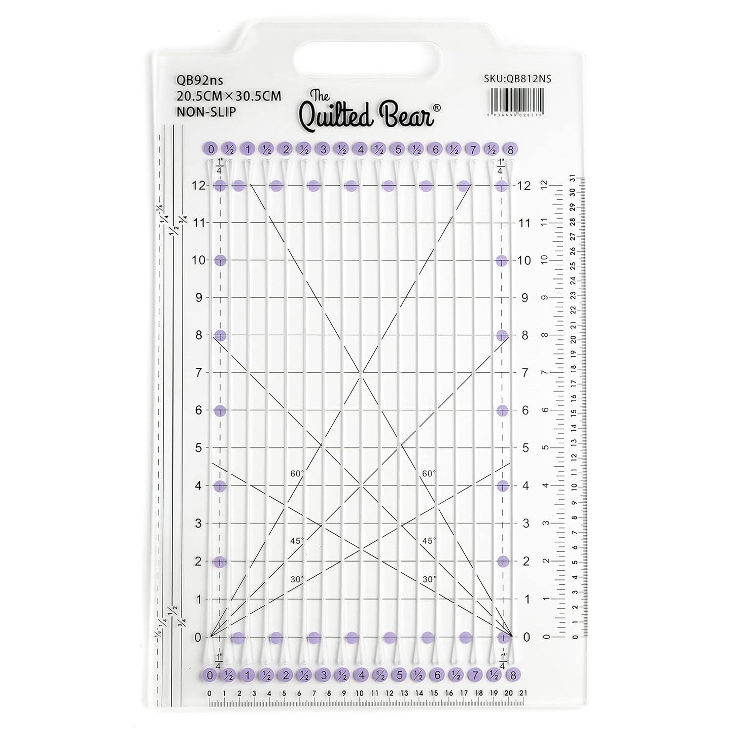 The Quilted Bear Quilting Rulers - Transparent Acrylic Non Slip Quilting, Patchwork & Sewing Ruler with Clear Black Lines & 30, 45 & 60 Degree Angles for Perfect Accuracy & Precision (Shape Ruler)