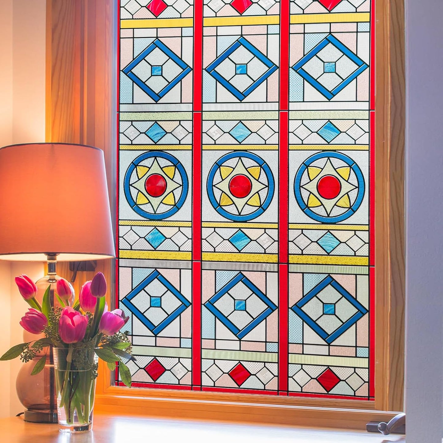 3D Stained Glass Window Privacy Film, Heat Control UV Blocking Static Cling Decorative Window Film for Bathroom,Front Door,Home Non Adhesive,23.6 x 35.4 inches Radiance