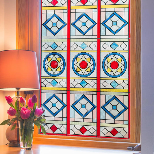 3D Stained Glass Window Privacy Film, Heat Control UV Blocking Static Cling Decorative Window Film for Bathroom,Front Door,Home Non Adhesive,23.6 x 35.4 inches Radiance