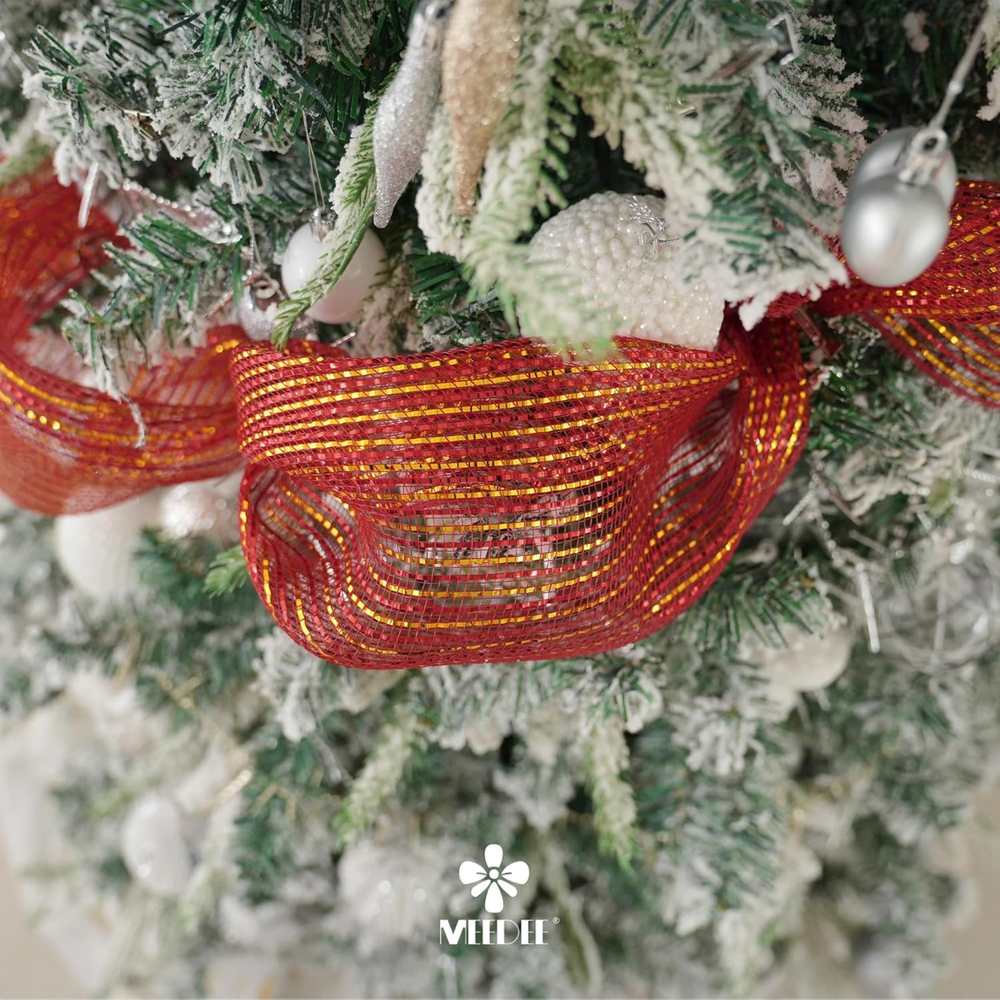 MEEDEE Red and Gold Deco Mesh 10 Inch Deluxe Wide