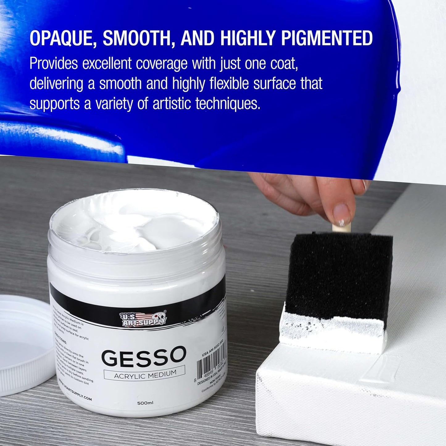 U.S. Art Supply White Gesso Primer - 16.9oz (500ml) for Oil & Acrylic Paint - Superior Coverage, Canvas Prep, Mixable White Gesso Paint Artists