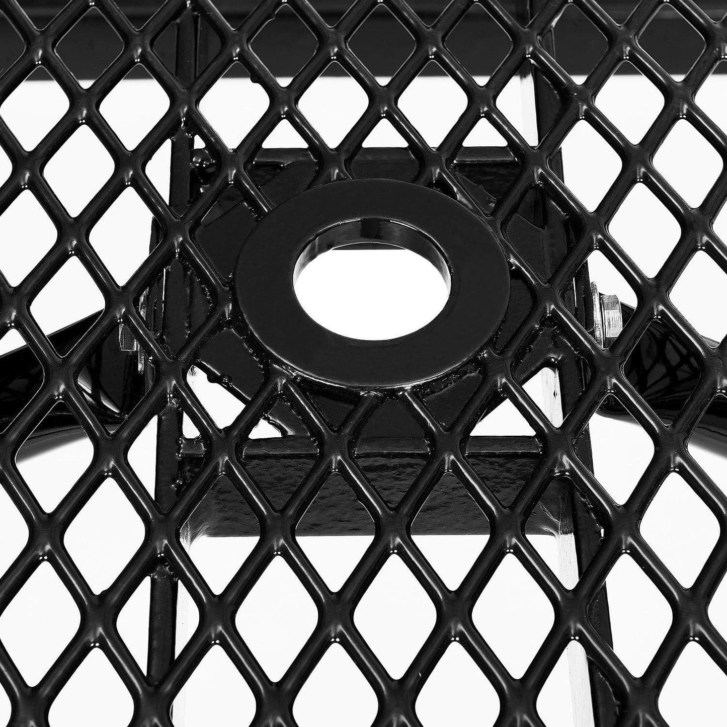 Global Industrial 6’L Rectangular Picnic Table, Expanded Metal, Black Thermoplastic Coating, Attached Benches, 1-1/2” Umbrella Pole Hole, Outdoor-Rated, 1000 lb Capacity, 72” x 30” Tabletop