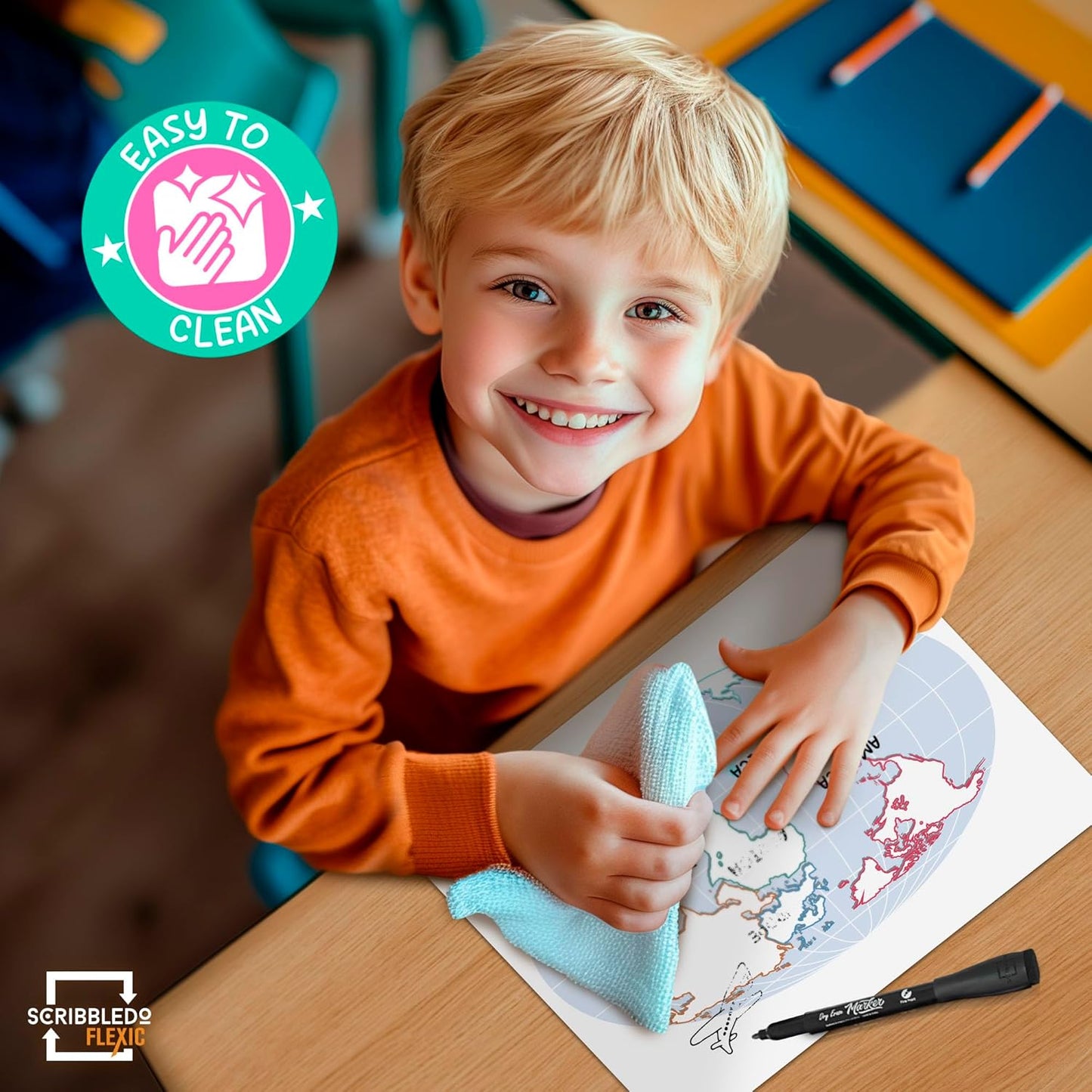 SCRIBBLEDO Continent Practice Sheets 9”x12” Map of The Seven Continents Dry Erase World Globe Sheets Homeschool Supplies Learning Map Teacher Students Classroom Pack of 10 Sheets