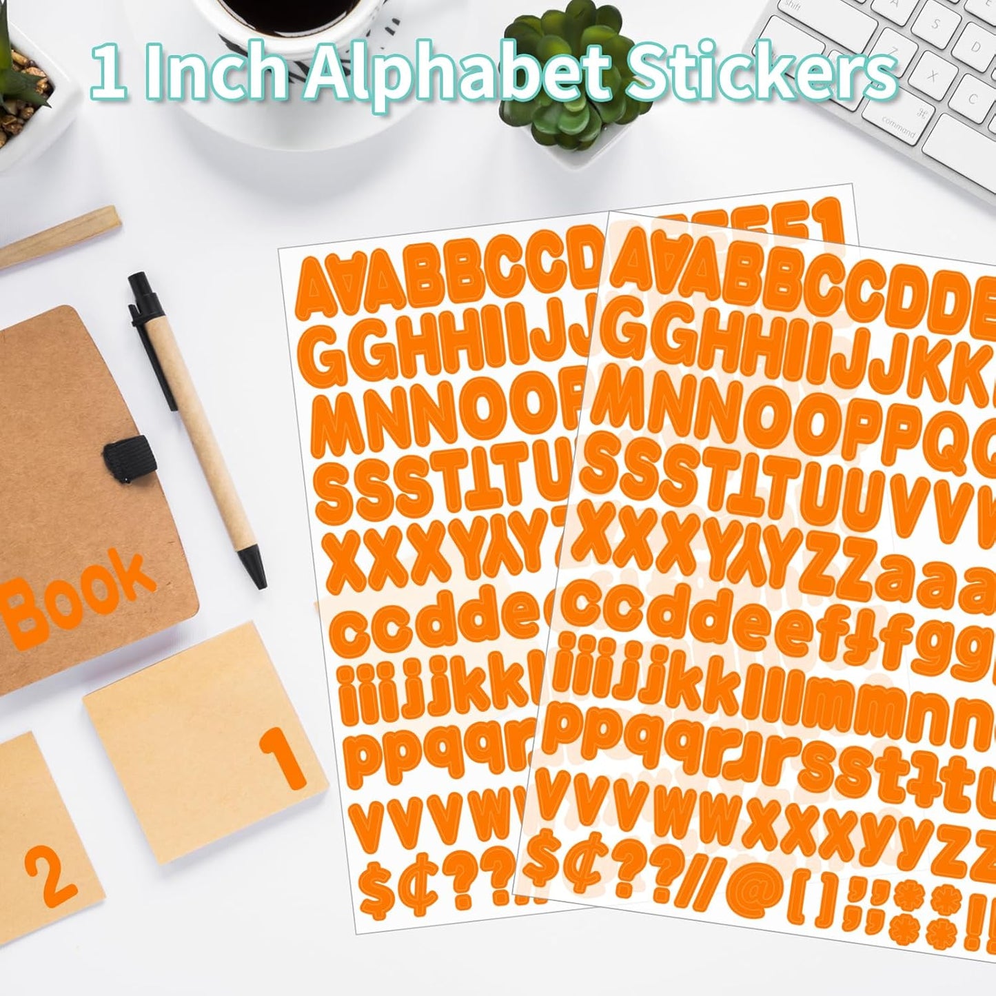 Alphabet Stickers, 12 Sheets Orange Letter Stickers, 1'' Inch Self-Adhesive Vinyl Mailbox Numbers & Letters for Home Decor & Classroom Bulletin Boards