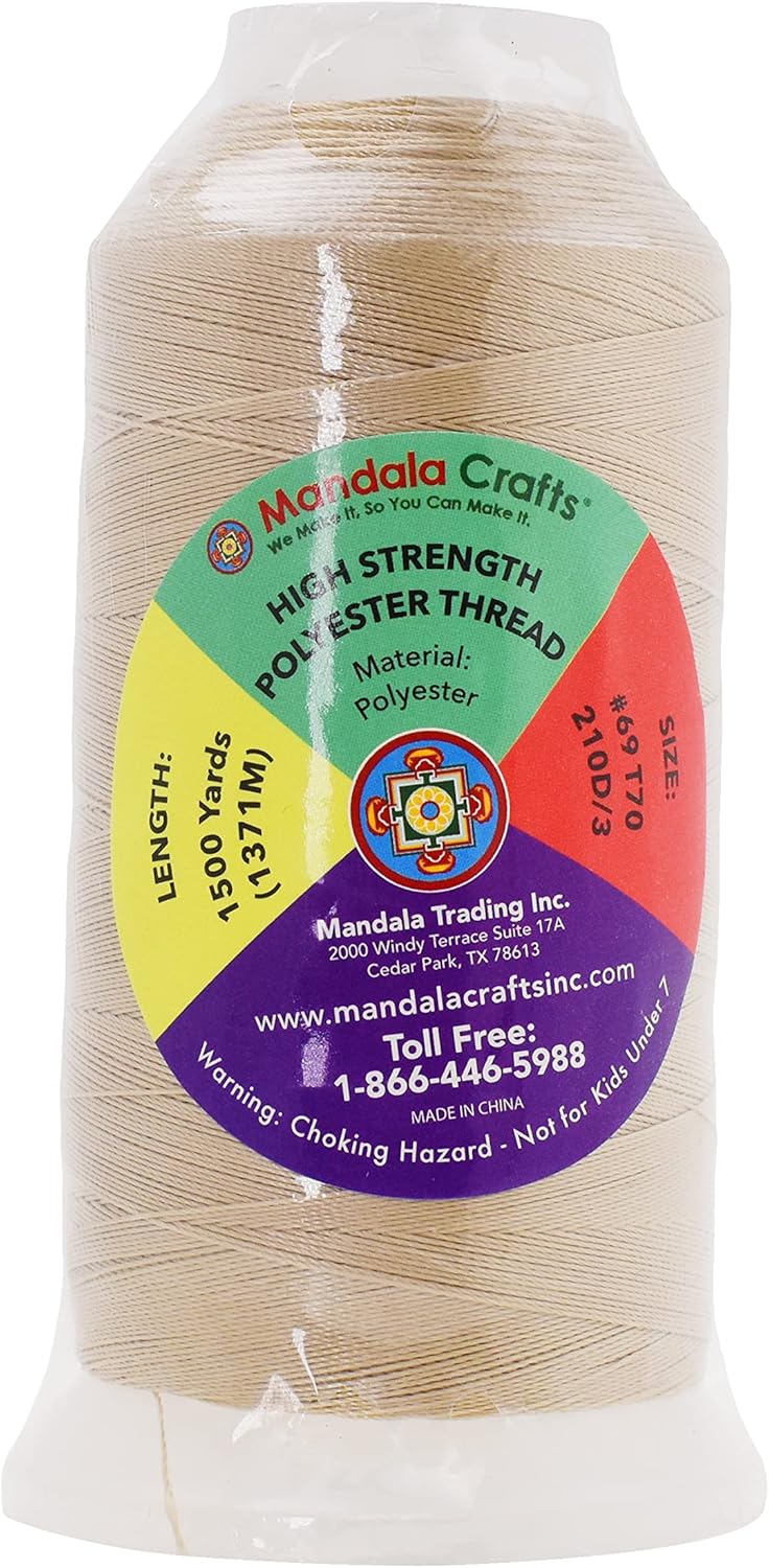 Mandala Crafts Cream Heavy Duty Thread - 1500 Yds Tex 70 for Sewing, Drapery, Jeans, Leather, Hair, Bonded Polyester, Outdoor, Marine, Upholstery