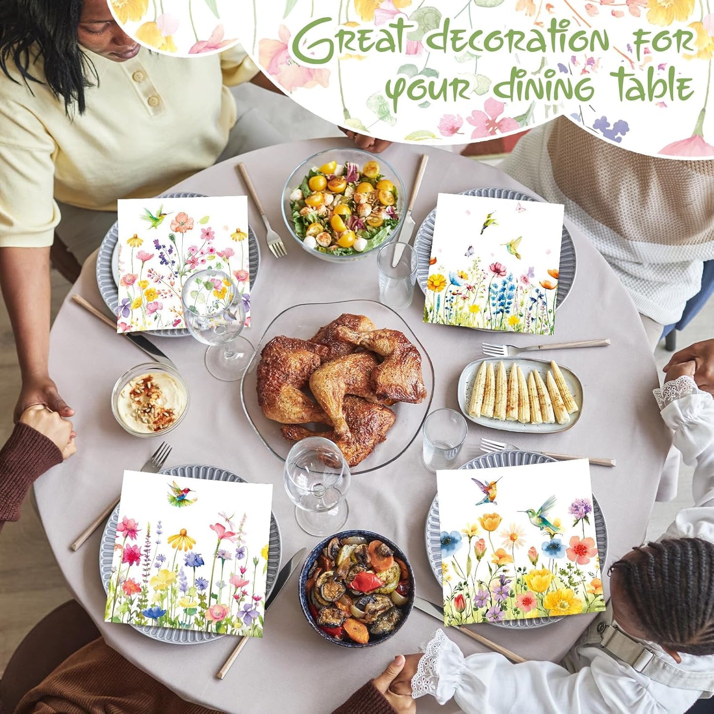 Fulmoon 200 Pieces Christmas Wildflower Cocktail Napkins Decoupage Disposable Fall Floral Dessert Paper Dinner Napkins Decorative Flower Hummingbird Beverage Towel for Xmas Party Favor Supplies