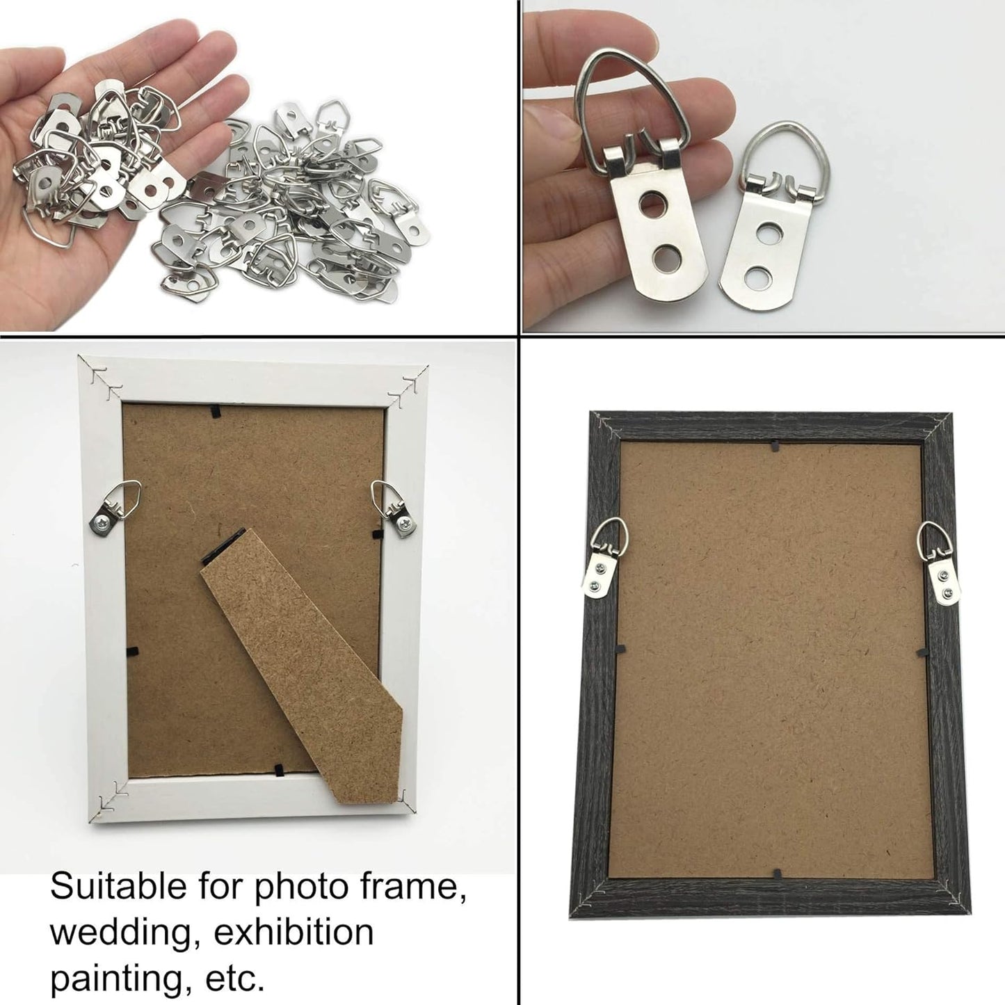 70 Pack D-Ring Steel Picture Hangers Heavy Duty with Screws Picture Frames Double Holes Clasp Picture Hang Solutions, for Hanging Clock Paintings Artwork Picture Frame Hook Photos Mirrors