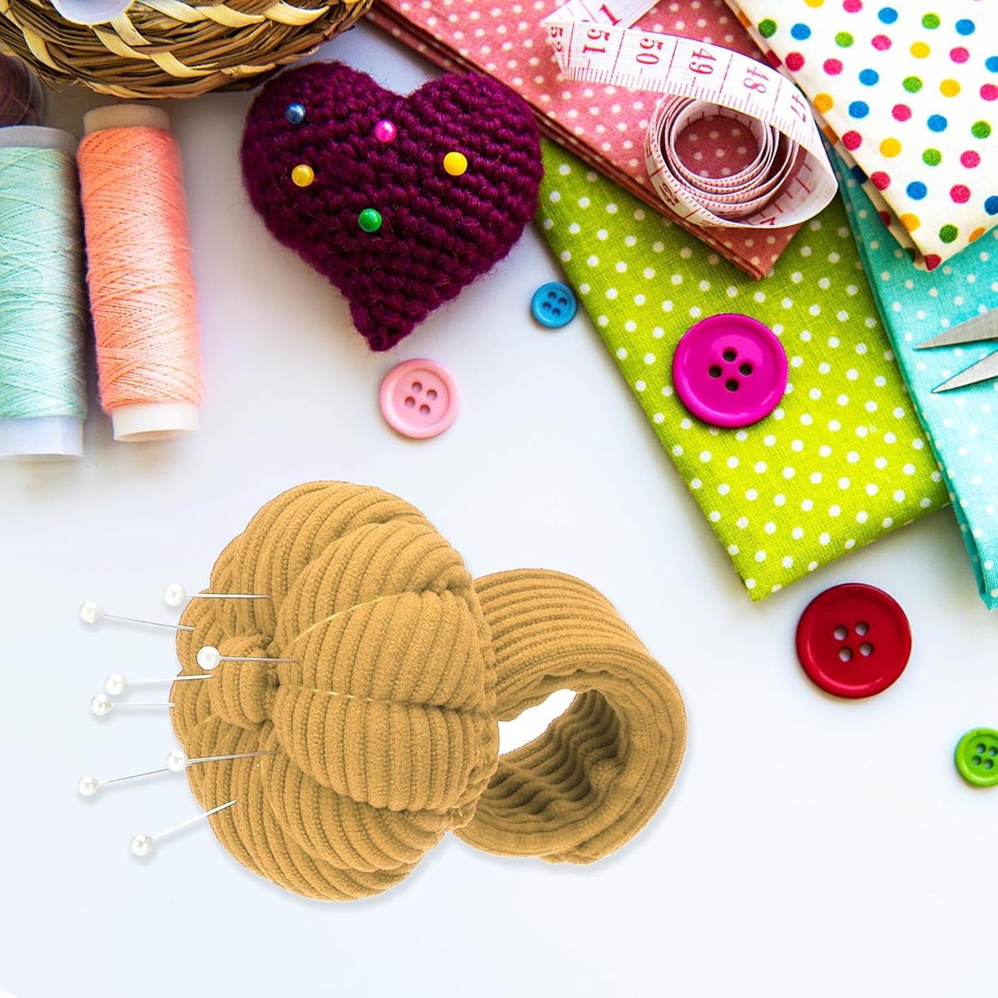 PATIKIL Wrist Pumpkin Pin Cushion, Snap Pin Cushion with Elastic Strap Ring Portable Embroidery Needle Pin Storage for Hand Craft Knitting, Yellow