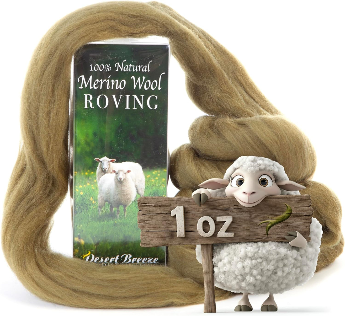 Desert Breeze Distributing 100% Natural Merino Wool Roving - Premium Combed Top Merino Roving Wool - Tapestry, Spinning, Wet Felting & Needle Felting Supplies - 21.5 Micron - 1 oz, Color Olive Green