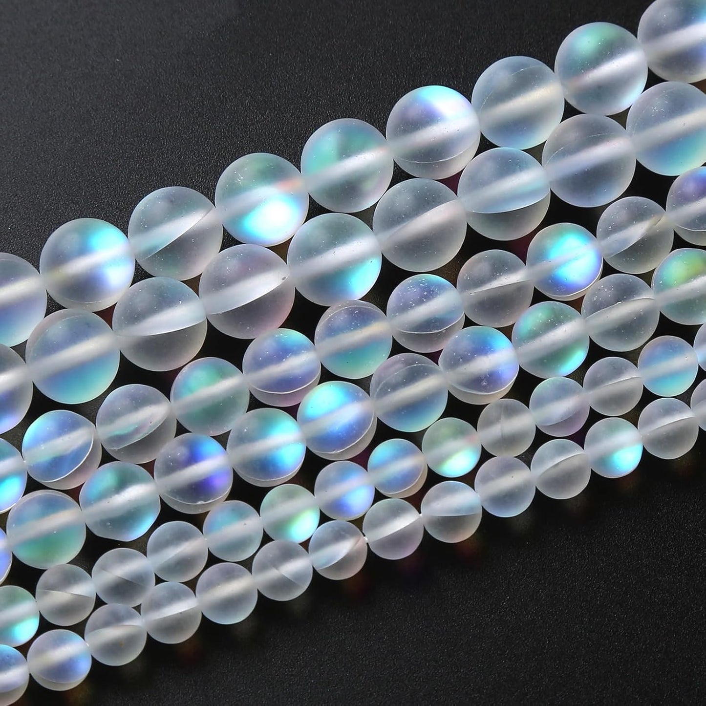 45pcs 8mm Natural White Mystic Aura Quartz Beads Frosted Matte Moonstone Round Loose Beads For Jewelry Making DIY Bracelet Necklace 15"