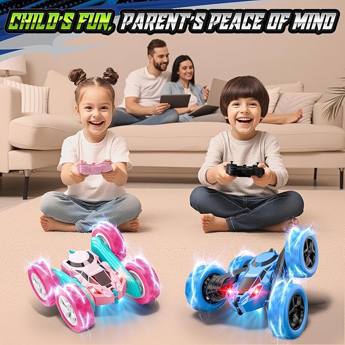 Remote Control Stunt Car for Kids, 360° Spinning Double-Sided RC Toy with Headlights, 4WD USB-C Rechargeable Vehicle for Boys Ages 6–12, Educational STEM Toy
