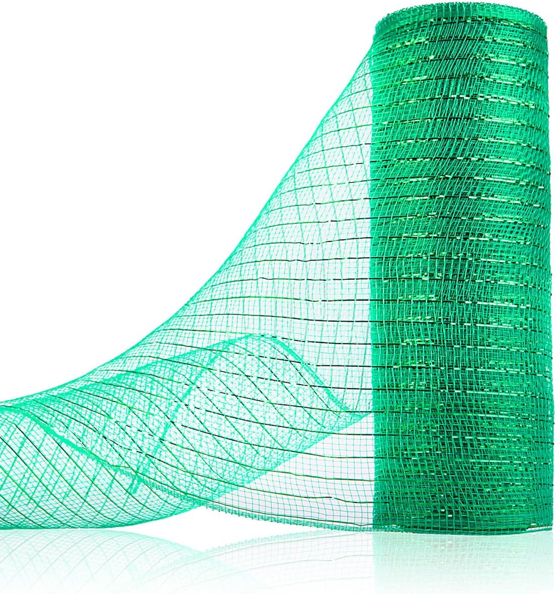 Anivia Deco Mesh Ribbon, 10inch x 30 Feet Each Roll Metallic Foil Mesh Ribbon for Wreaths Swags, Holloween, and Christmas Tree Decoration (Green/Green Foil)