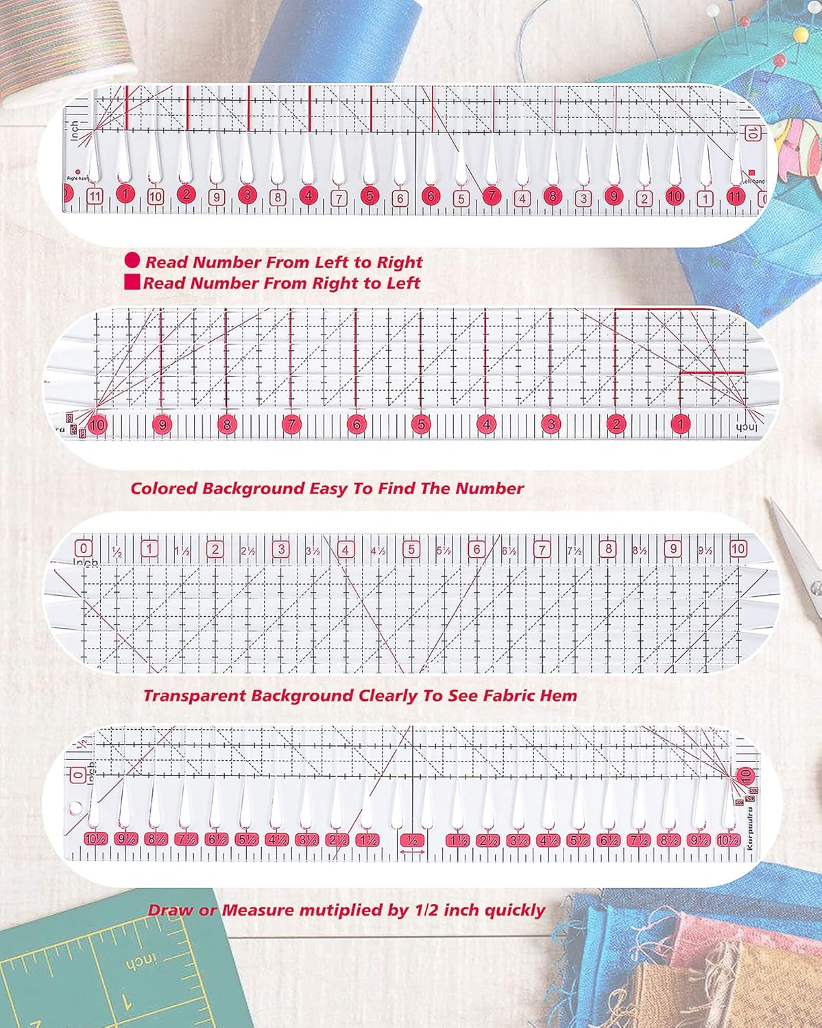 Quilting Ruler for Precise Fabric Cutting 11.5" x 10.5" Quilt Rulers Quilting Sewing Tools Slotted Rulers for Accurate Measurements and Easy Cutting Fabrics Pink