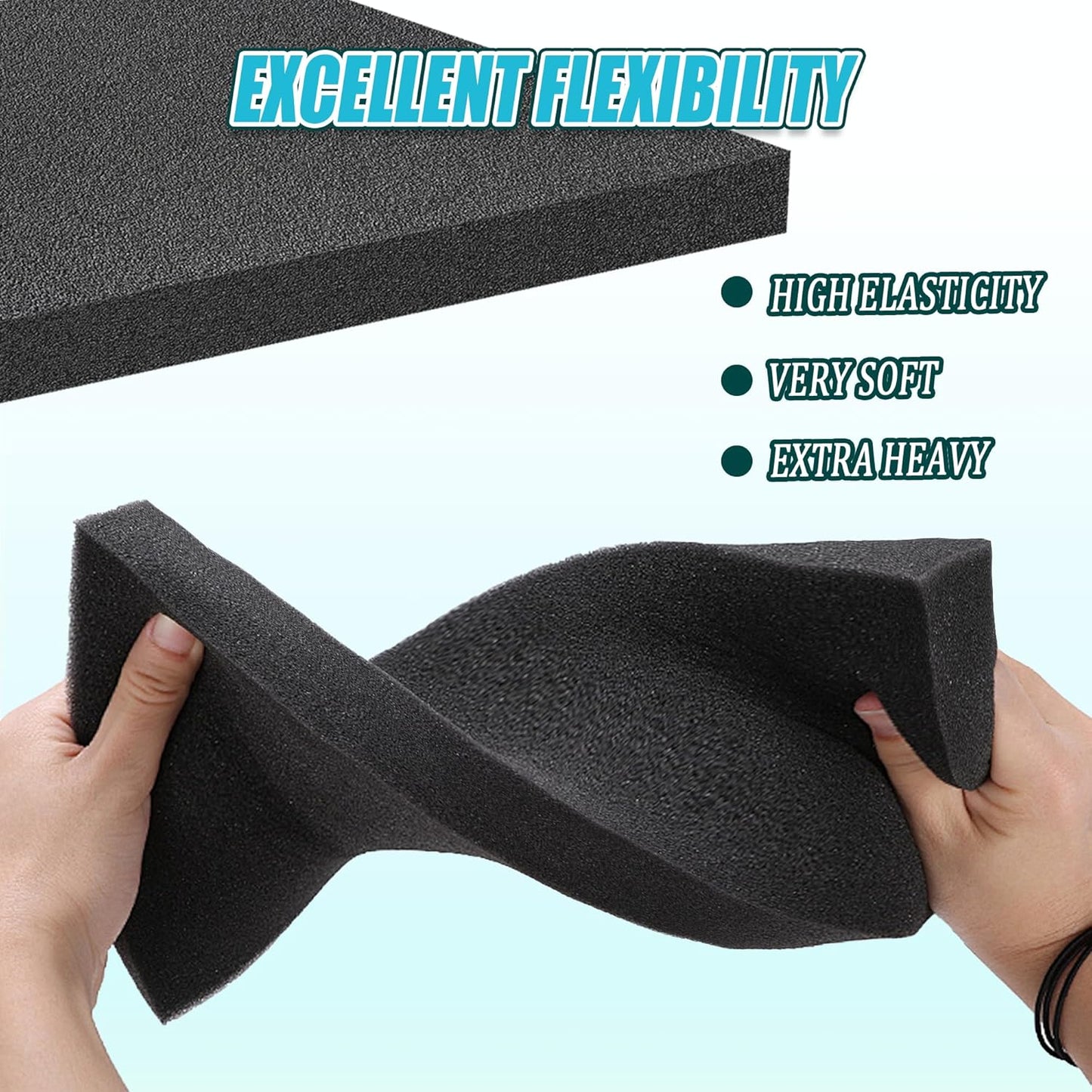 2 PCS Black Foam Padding- 16x12x1 Inch Polyurethane High Density Foam Cuttable Black Sheet Pad Cushioning Inserts for Packing Cases and Crafts